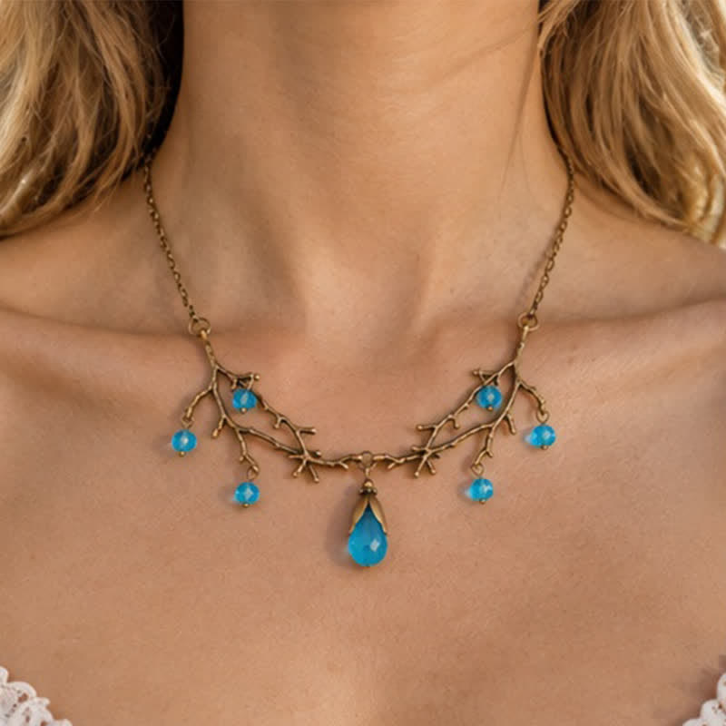 Olivenorma Whimsigoth Antique Branch Teardrop Amethyst Citrine Blue Quartz Necklace - image 12