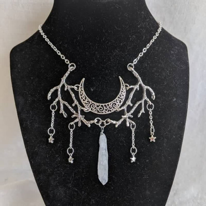 livenorma Witchy Crescent Moon Star Twig Raw Clear Quartz Necklace - image 3