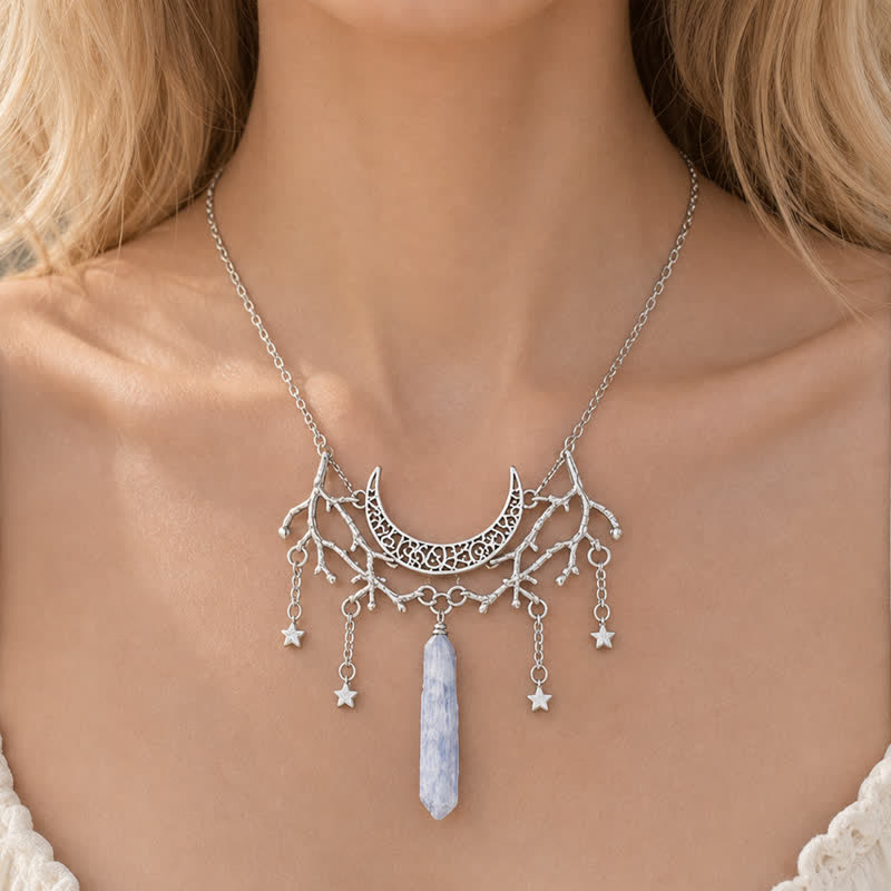 livenorma Witchy Crescent Moon Star Twig Raw Clear Quartz Necklace - Clear Quartz - image 0
