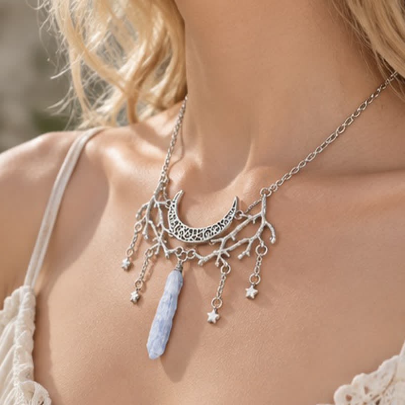 livenorma Witchy Crescent Moon Star Twig Raw Clear Quartz Necklace - image 1
