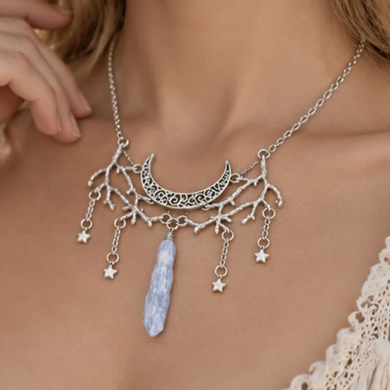 livenorma Witchy Crescent Moon Star Twig Raw Clear Quartz Necklace - image 2