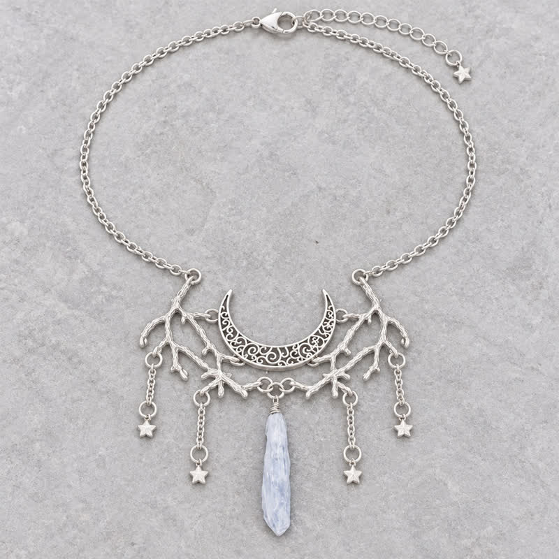livenorma Witchy Crescent Moon Star Twig Raw Clear Quartz Necklace - image 4