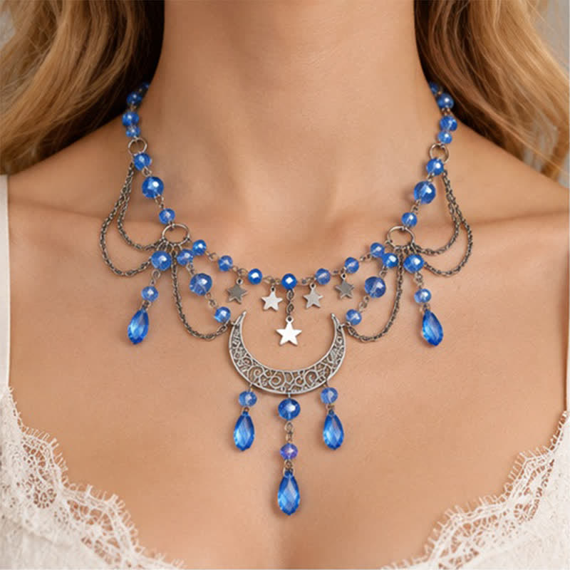 Olivenorma Witchy Moon Star Layered Tassel Blue & Black Quartz Necklace - Blue Quartz - image 0