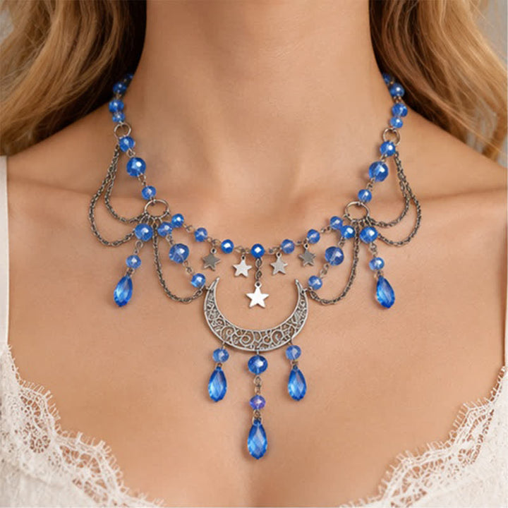 Olivenorma Witchy Moon Star Layered Tassel Blue & Black Quartz Necklace - Blue Quartz - image 0