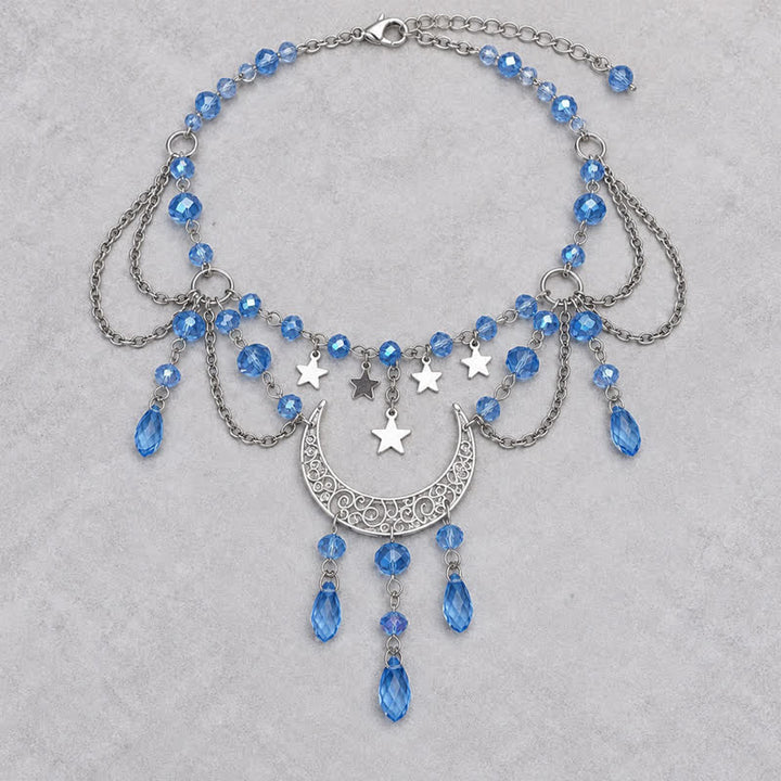 Olivenorma Witchy Moon Star Layered Tassel Blue & Black Quartz Necklace - image 4