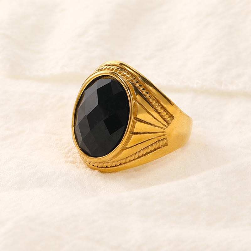Olivenorma Stainless Steel Natural Gemstone Ring  - Gold - Black Onyx - 11 - image 6