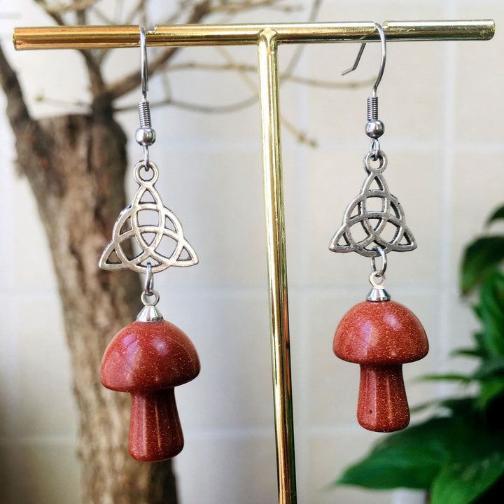 Olivenorma Natural Crystal Stone Cute Mushroom Shape Stud Earrings - Sandstone - image 6
