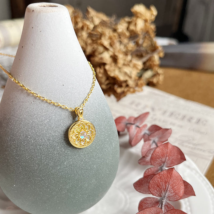 Olivenorma Moonstone Flower Round Pendant Necklace - image 4