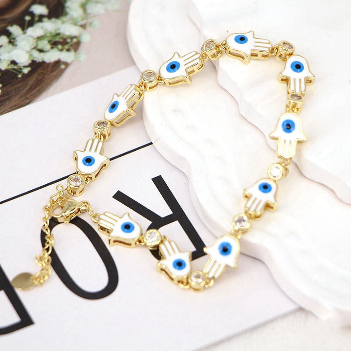 Olivenorma Colorful Enameled Zircon Evil Eye Hamsa Bracelet - White&Evil Eye Hamsa - image 4