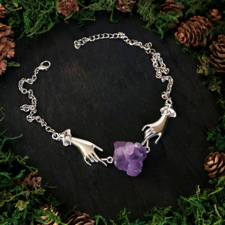 Amethyst Angel Hand Healing Necklace - Amethyst - image 0