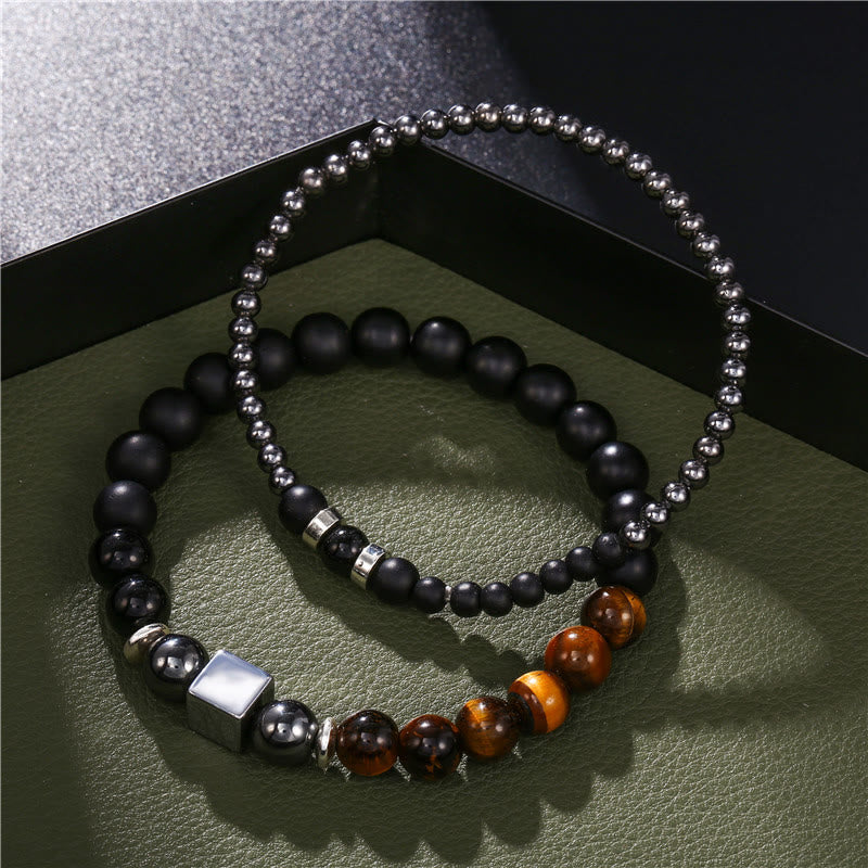 Olivenorma Frosted Tiger Eye Black Cube Stretch Bracelet Set - image 5