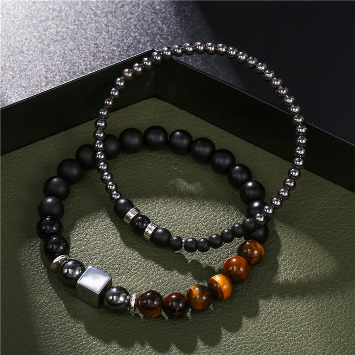 Olivenorma Frosted Tiger Eye Black Cube Stretch Bracelet Set - image 5