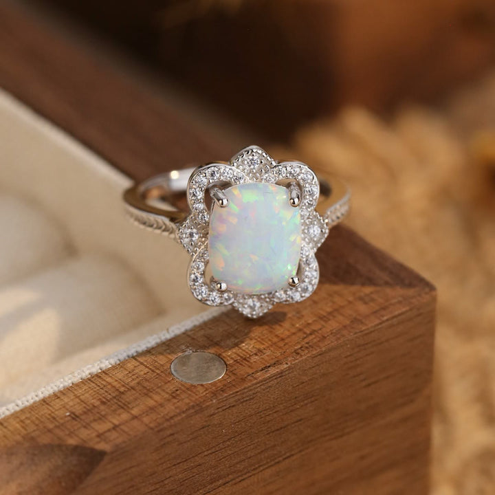 Olivenorma Opal White Zircon Engraved Design Engagement Ring - image 4