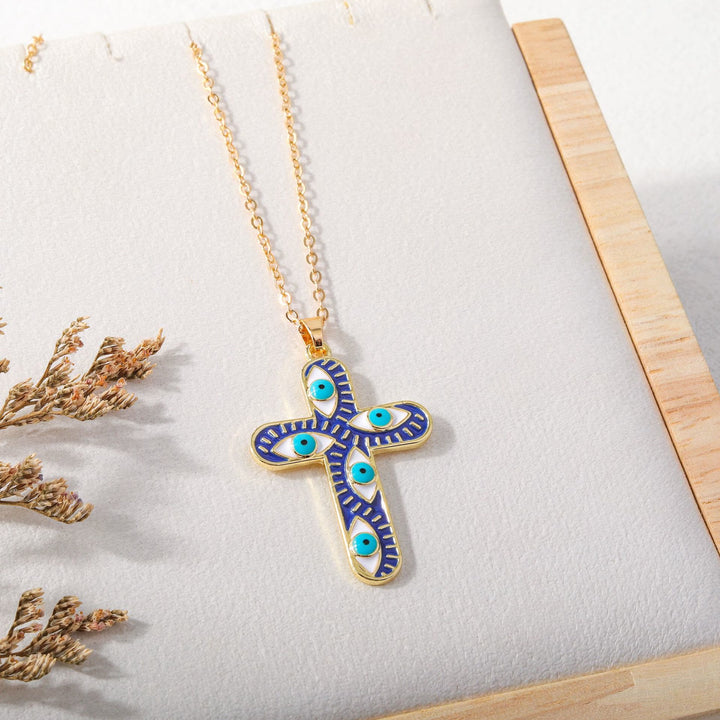 Olivenorma "We are protected" Evil Eye Cross Necklace  - Evil Eye&Blue Cross - image 1