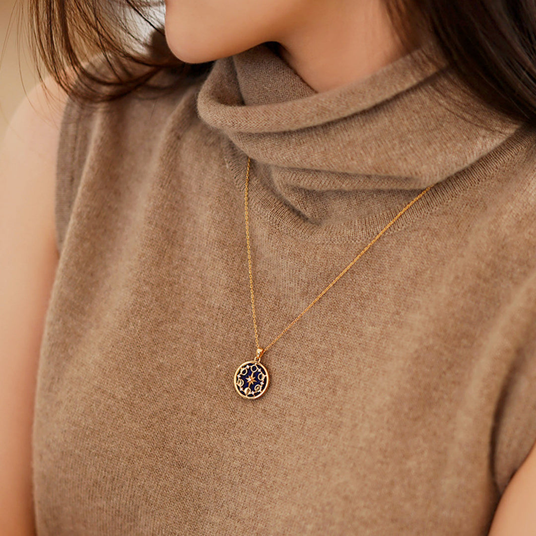 Olivenorma Lapis Lazuli Moon Phase Eight Awn Star Necklace - image 1
