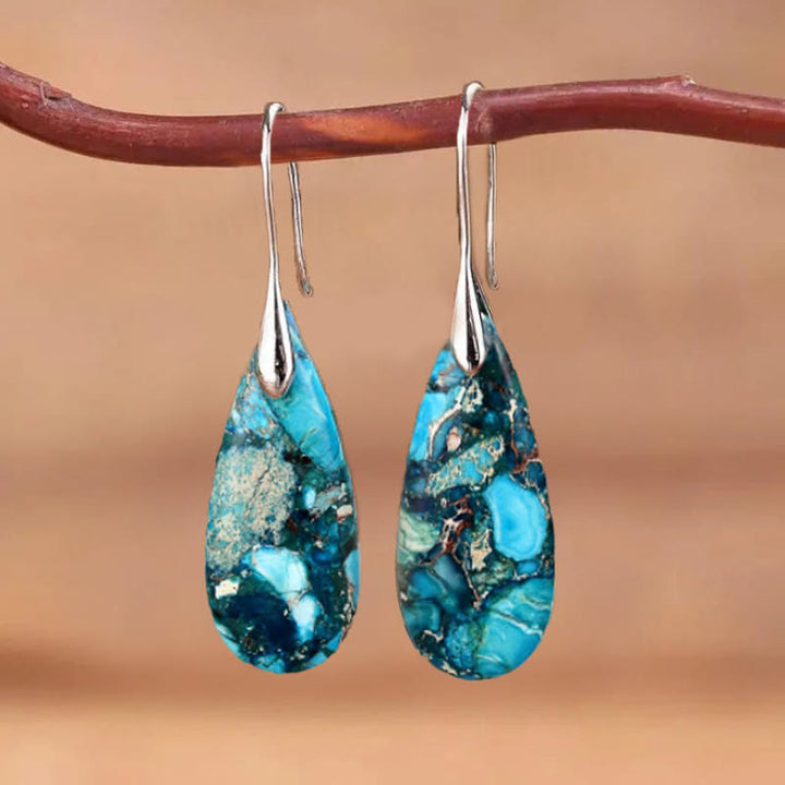 Olivenorma Drop Shape Emperor Stone Earrings - Blue Emperor Stone - image 5
