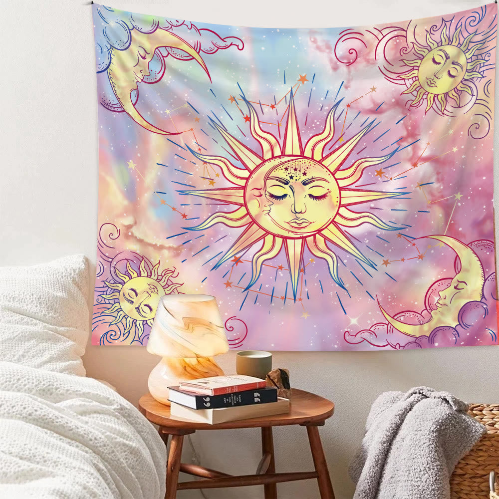 Olivenorma Pastel Pink Tie Dye Sun Moon Sky Tapestry - 180*230cm - image 0
