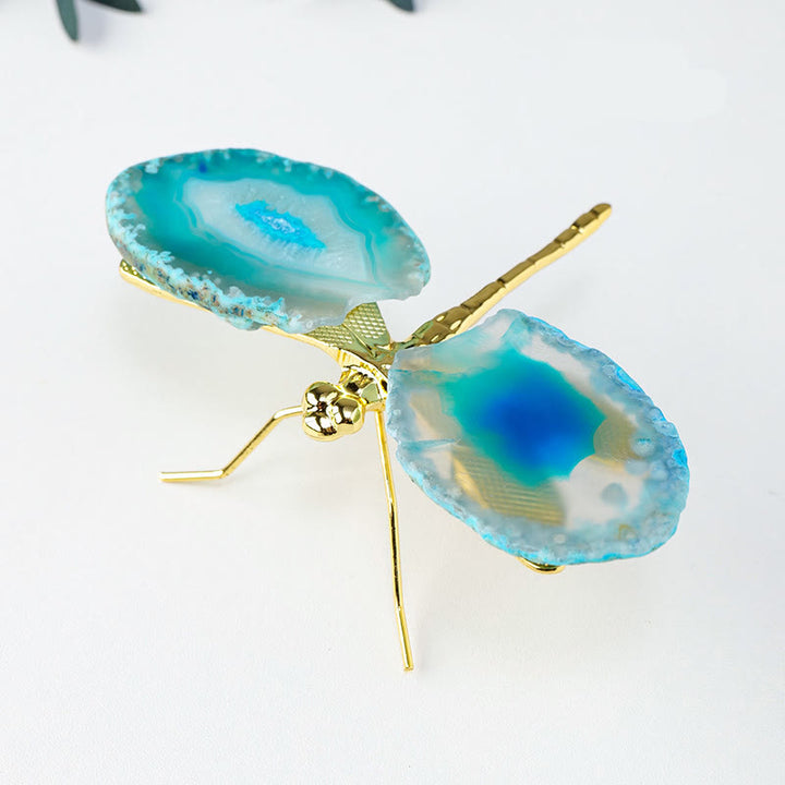 Olivenorma Natural Agate Slices Dragonfly Gemstone Decoration - Blue - image 5