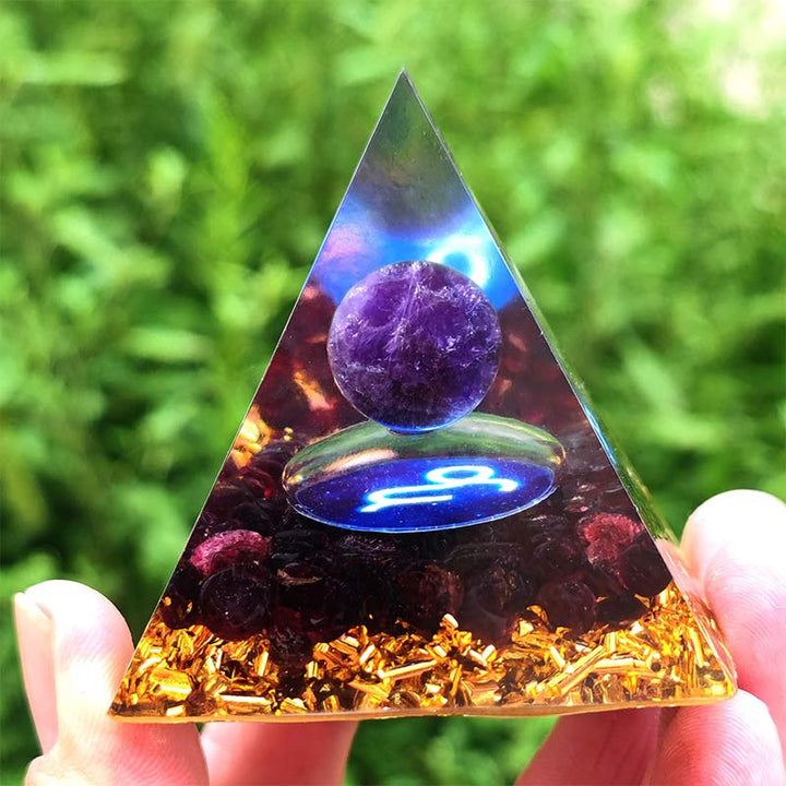 Olivenorma Amethyst with Garnet Capricorn Zodiac Orgone Pyramid - image 1