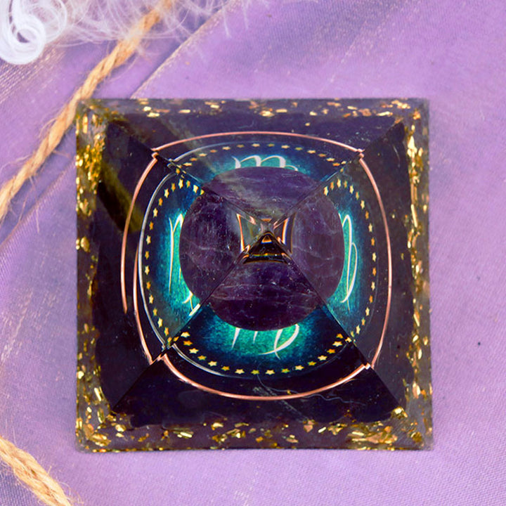 Olivenorma Amethyst Sphere with Obsidian Zodiac Virgo Orgone Pyramid - image 3