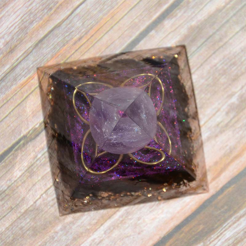 Amethyst Sphere with Obsidian Orgone Pyramid - image 8