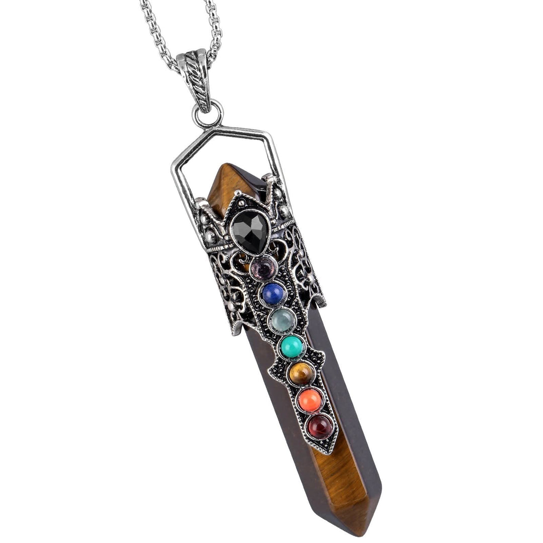 Olivenorma Hexagon Crystal Column Choker Pendant Necklace - Tiger Eye - image 9