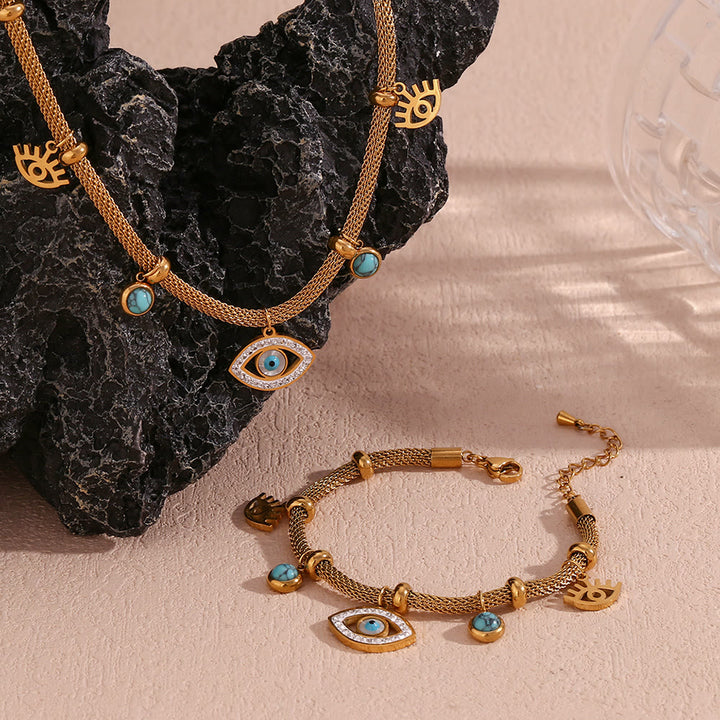Olivenorma Turquoise White Zircon Evil Eye Thick Chain Necklace - Bracelet - image 6