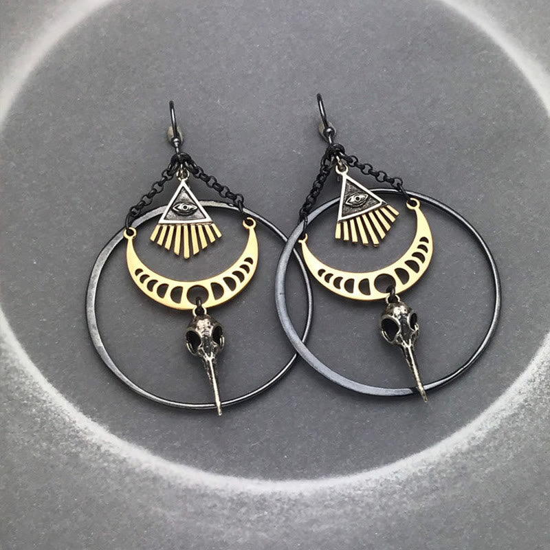Olivenorma Evil Eye Moon Phase Raven Skull Earrings - image 4