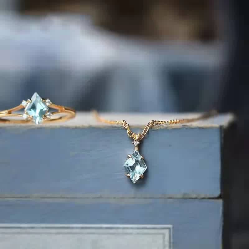 Olivenorma Dainty Rhombic Paraiba Tourmaline Necklace - Adjustable Ring - image 0