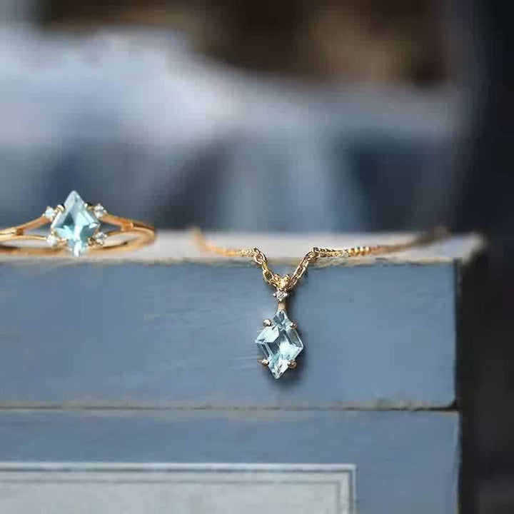 Olivenorma Dainty Rhombic Paraiba Tourmaline Necklace - Adjustable Ring - image 0
