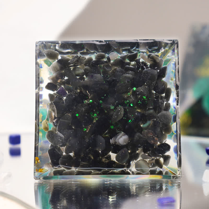 Olivenorma Malachite Sphere & Obsidian Healing Orgone Pyramid  - image 3