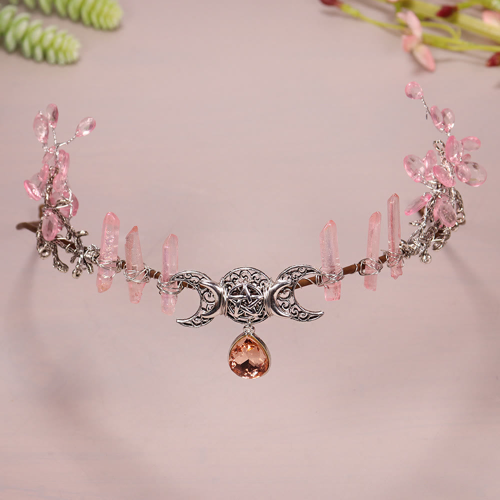 Olivenorma Natural Crystal Sun Moon Woven Flower Crystal Crown - Rose Quartz - image 14
