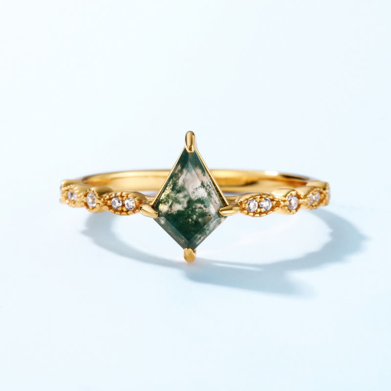 Olivenorma Diamond Moss Agate White Zircon Four Prong Ring - image 3
