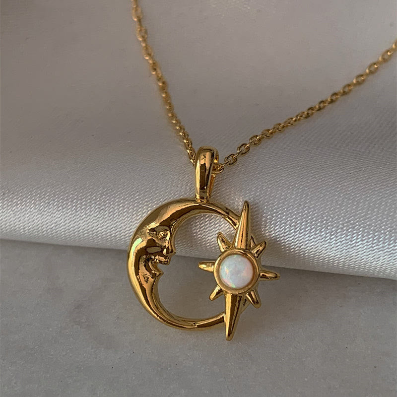 Olivenorma Natural Opal Hollow Star Moon Clavicle Necklace - image 1