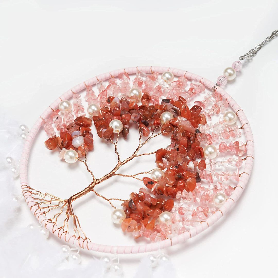 Olivenorma Crystal Tree of Life Pink Feather Dream Catcher - image 3