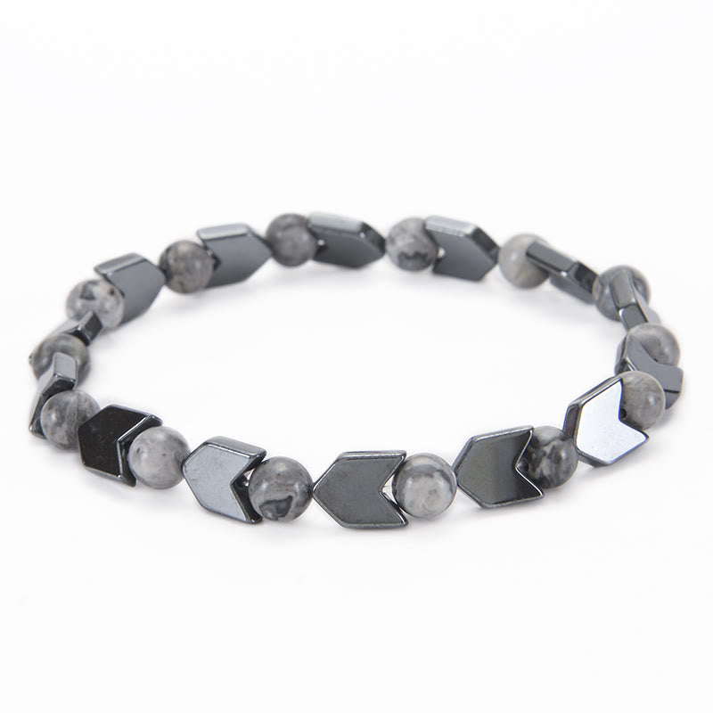 Olivenorma Arrow Hematite Tiger Eye Beaded Men Bracelet - Grey Jasper&Hematite - image 7