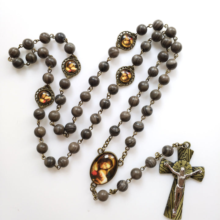 Olivenorma Black Wood Grain Rosary Holy Medal Cross Necklace - image 1