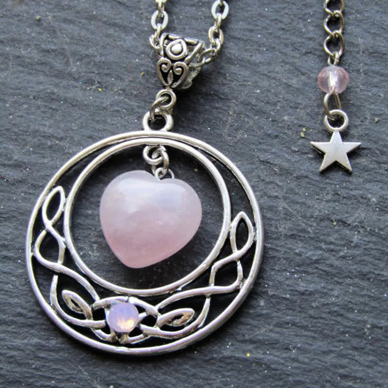 Olivenorma Bohemia Rose Quartz Heart Moon Star Necklace - Rose Quartz - image 0