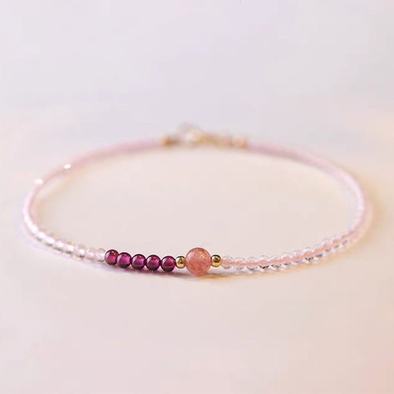 Pink Crystal With Strawberry Quartz Healing Gemstone Bracelet - Strawberry Quartz & Pink Crystal - image 0