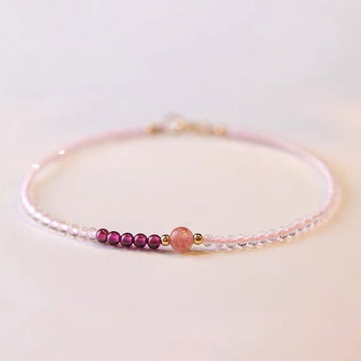 Pink Crystal With Strawberry Quartz Healing Gemstone Bracelet - Strawberry Quartz & Pink Crystal - image 0