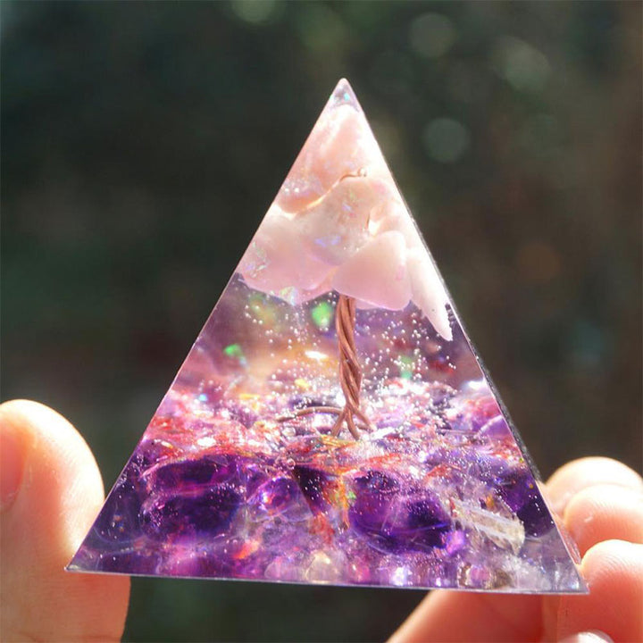 Olivenorma Tree Of Life Pink Opal With Amethyst Orgone Pyramid - 10*10cm - YES PLEASE $8 - image 0