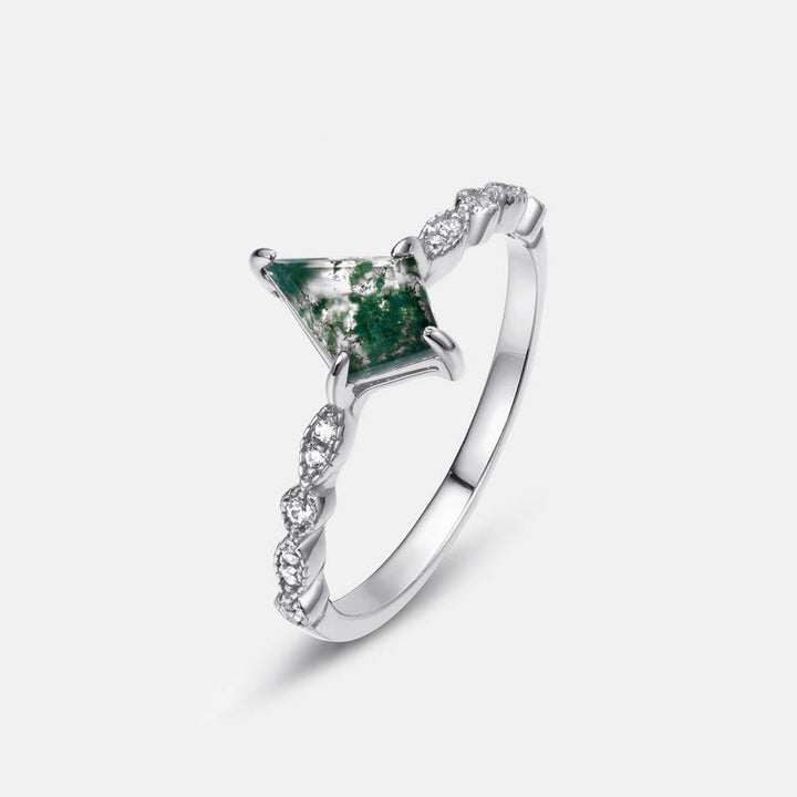 Olivenorma Diamond Moss Agate White Zircon Four Prong Ring - image 6