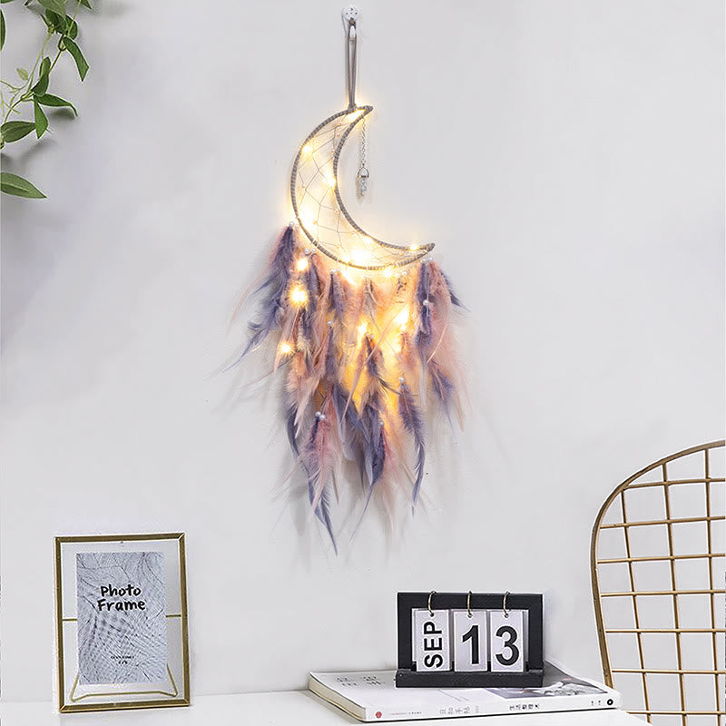 Olivenorma White Turquoise Pendant Gray Pink Feather Dream Catcher - With Lights - image 4