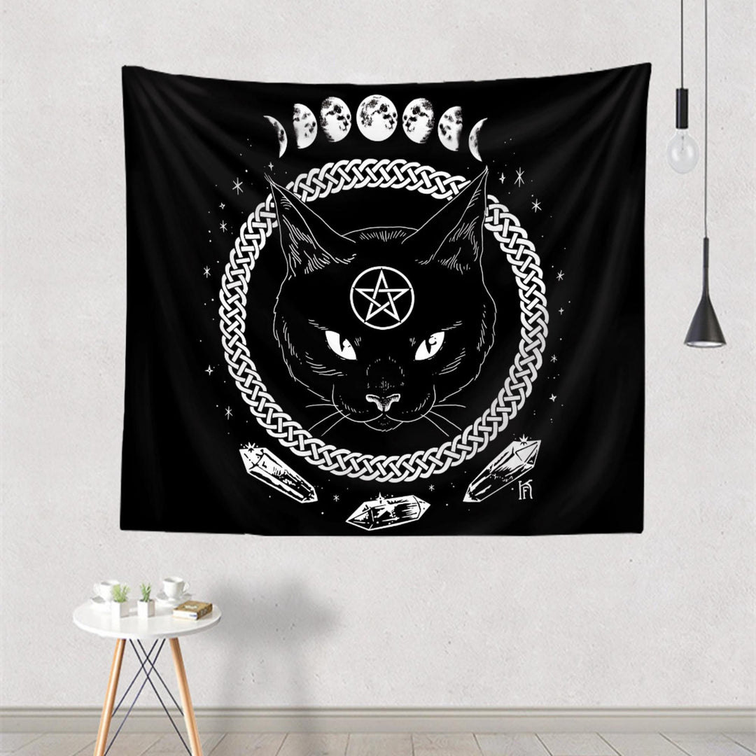 Olivenorma Black Cat Witch Moon Phase Pattern Tapestry - image 5