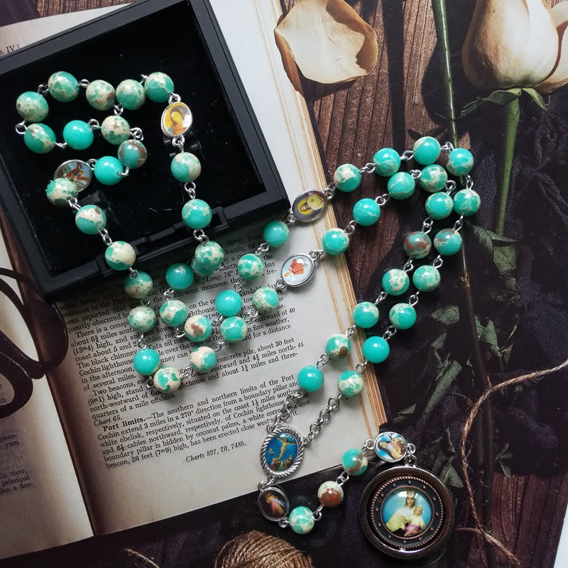 Olivenorma Emperor Stone Virgin Maria Mercy Rosary Necklace - image 6