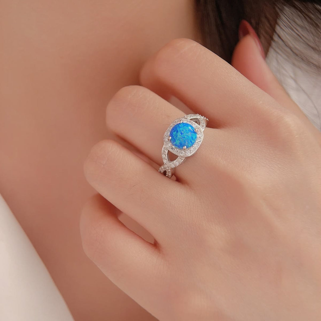 Olivenorma Blue Opal White Zircon 925 Sterling Silver Ring - image 2