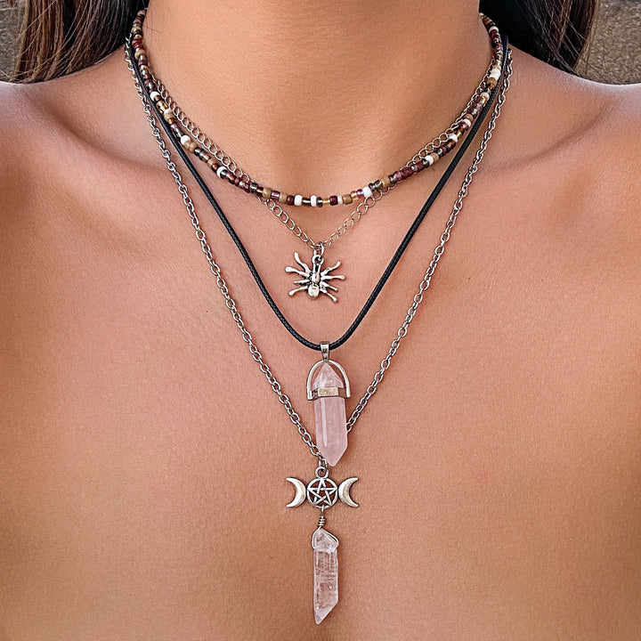 Olivenorma Natural Quartz Tree Of Life Hamsa Pendant Necklace Set - image 3
