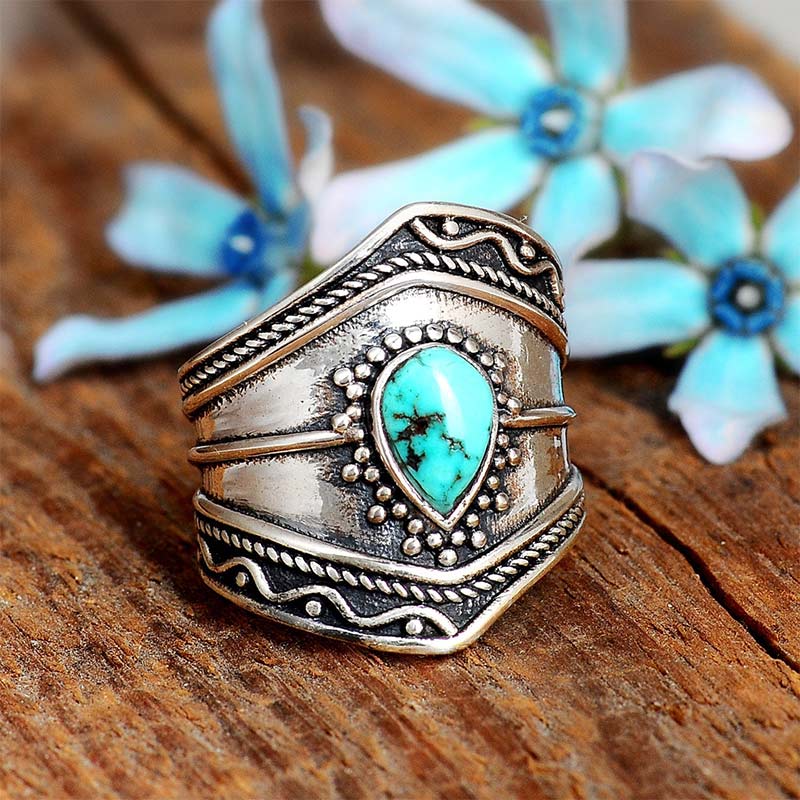 Olivenorma Boho Style Water Drop Turquoise Reki Ring - 10 - image 0