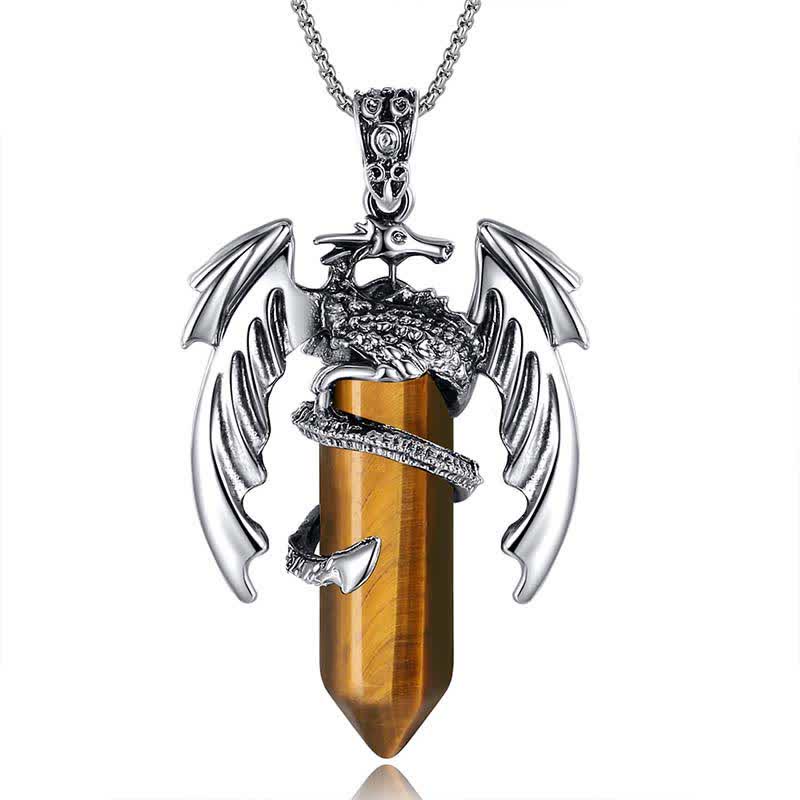 Olivenorma Vintage Dragon Crystal Healing Stone Reiki Necklace - Tiger Eye Stone - image 16