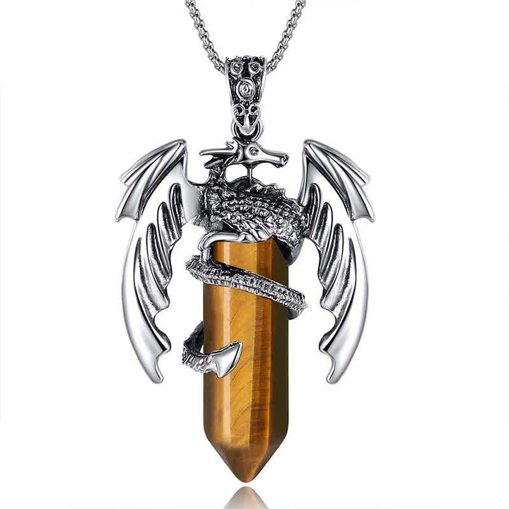Olivenorma Vintage Dragon Crystal Healing Stone Reiki Necklace - Tiger Eye Stone - image 16